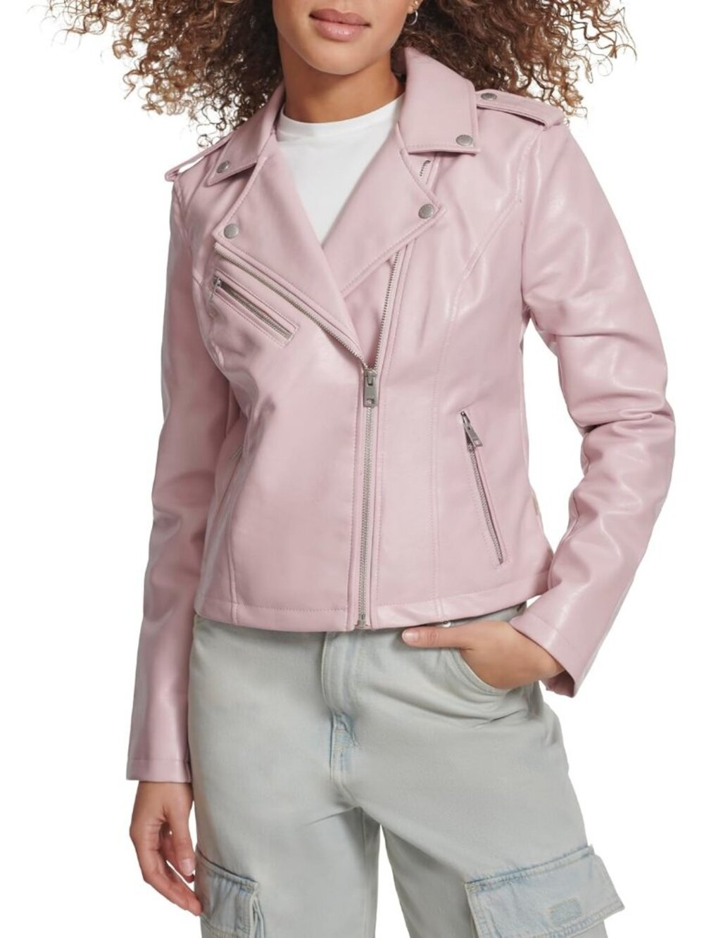 Women's Gloss Lilac Polyurethane Classic Stylish Moto Faux Leather Jacket